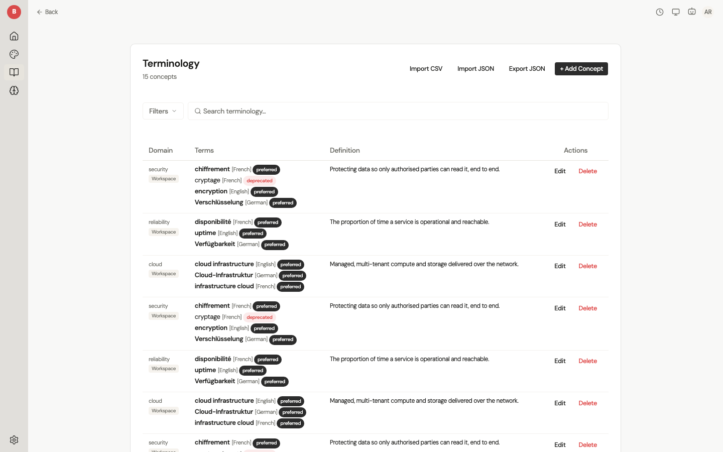 Terminology explorer with concept browser